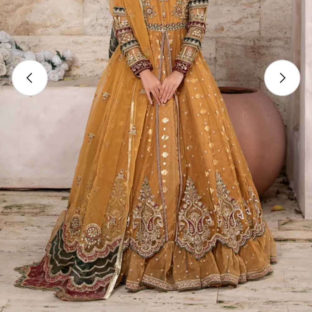 Elegant mustard mehendi dress maxi size medium Embroidered Long Sleeve Dress